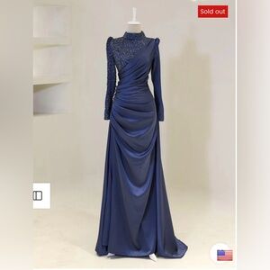 US 8, EU 38, Indigo long sleeve satin dress